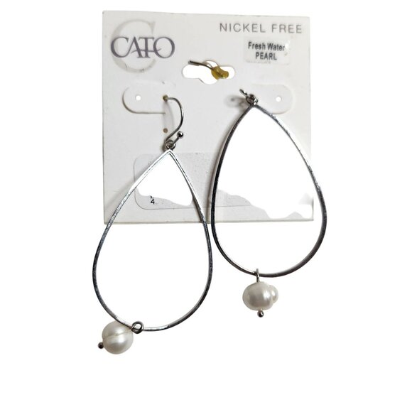 Cato Nickel-Free Freshwater Pearl Teardrop Hoop Earrings career neutral - Picture 1 of 3